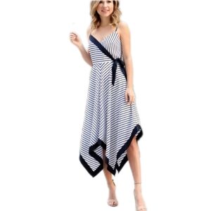 Banana Republic Striped Handkerchief Dress Women's 8 Wrap Preppy Nautical Midi